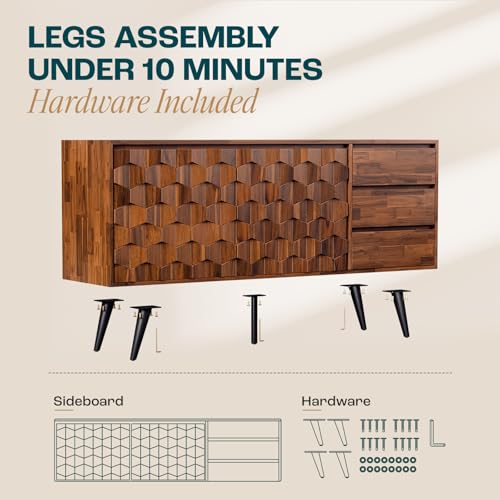 Image of Bme Georgina Sideboard 2 Doors & 3 Drawers, Mid Century, Dark Choco, 61 inch