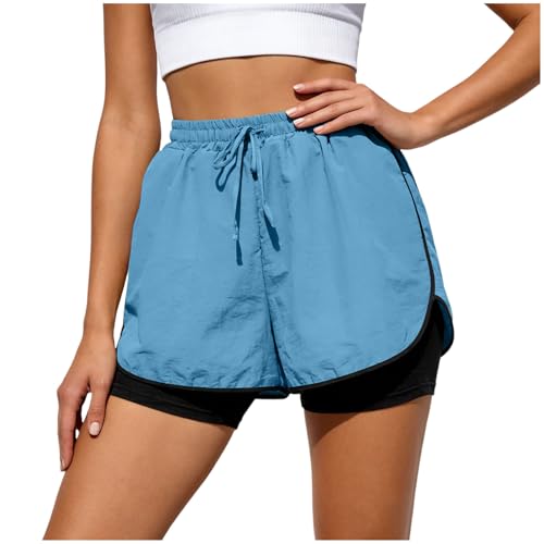 Pantalon Corto Running Mujer Pantalon Deporte Mujer Corto 2 En 1 De Verano para Tenis Fitness Yoga Running con Bolsillo Cortos Deportivos para Correr De Secado Rápido con Bolsillos