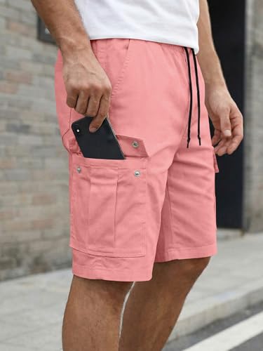 Image of JMIERR Mens Casual Cotton Twill Cargo Shorts Drawstring Classic Chino Stretch Short with 6 Pockets