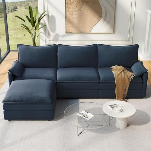 Image of Vesgantti 108 inch Modular Sectional Sofa, Comfy Cloud Couch with Movable Ottoman Deep Seat Chenille L Shaped Modular Sofa, Sectional Couches for Living Room, Bedroom and Apartment, Blue