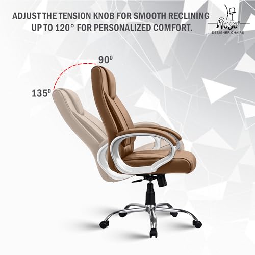 Image of ROSE Kyoto Orthopedic Boss Chair with 3 Years Brand Warranty, Ergonomic Executive Chair Seat, Metallic Base | High Back (Rust, Leatherette)