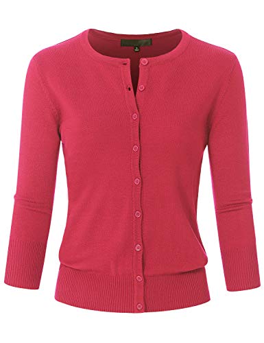 Image of Women's 3 /4 Sleeve Crew Neck Button Down Stretch Knit Cardigan Sweater (S-3XL)