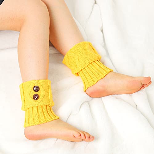 Image of Short Socks Warmers Crochet Knitted Boot Cuffs Leg Warmers Button Toppers for Women and Girls