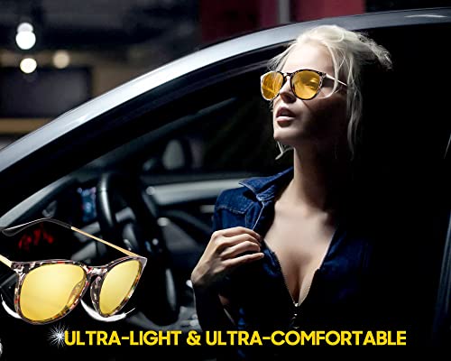 Image of TJUTR Women's Night-Vision Glasses for Driving, Polarized Yellow Lens | Reduce Glare, Nighttime Driving, Rainy Weather, Foggy Conditions, UV Protection