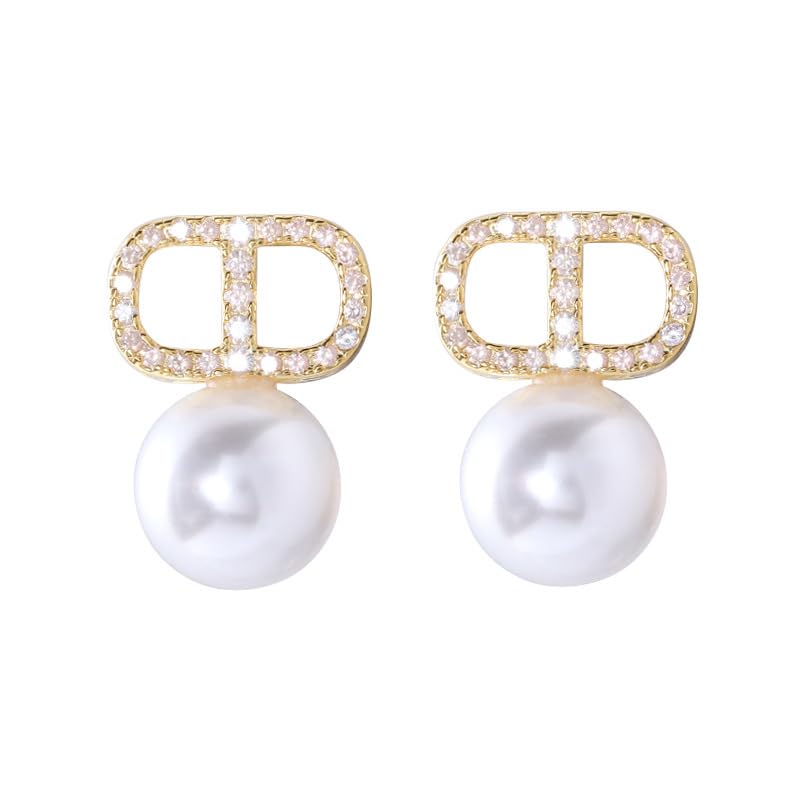 Elegant Rhinestone Pearl Drop Earrings, Silver Plated Spring Summer Fashion Jewelry, Flash Diamond Accents