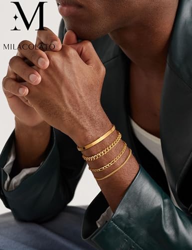 Milacolato 4Pcs Bague Fidget Acier Inoxydable Pour Hommes Spinner Bande Bague Cool Chaîne Clé