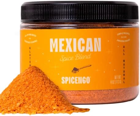 Mexican Spice Blend Seasoning 4 Oz (113g) - All in One Seasonings and Spices for Cooking - Perfect for Tacos, Burritos, Fajitas, Enchiladas, Chicken, Beef, Pork, Veggies and many other Mexican cuisine recipes. All natural and Gluten free spice mix. Easy to use and versatile. Glass free packaging.