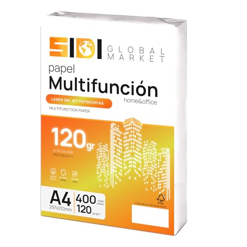 Papel A4, Folios de 120gr, Papel Impresora A4, Paquete de Folios para Uso Escolar, Laboral o Personal, Folios A4 para Fotocopiadora y Multiusos, Papel DIN A4 extrablanco - SIDI (400h, 120gr)