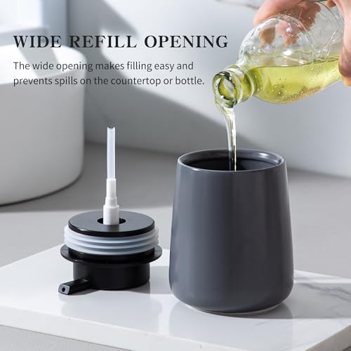 Image of Enra Grey Soap Dispenser,12 oz Ceramic Hand Lotion Dispenser, Refillable Dish Soap Dispenser,Modern Liquid Soap Dispenser for Bathroom,Kitchen with Easy-to-Press Pump (Liquid-Gray)