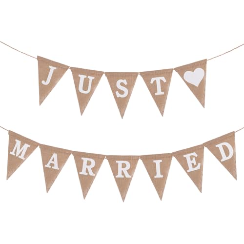 XLIUAX Just Married Girlande Deko, Hochzeit Girlande Hochzeit Jute Boho Banner, Frauen Wimpelkette Hochzeits für Brautdusche Hochzeitszeremonie Hochzeitsempfang