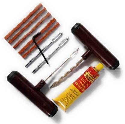 Tubeless Tyre Puncture Repair Kit (Cherry Color) with Free Solid Metal Handle 2 Pcs Eye Needles Tool with 1 Pcs Tube Solution/Adhesive (B0BSRZGJX6) Amazon Price History, Amazon Price Tracker