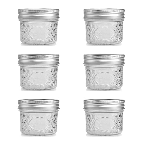 Hniuyun 6-Pack Small Mason Jars - Glass Containers with Lids for Spices, Jam, Honey, Wedding and Shower Favors, DIY Candle Decor
