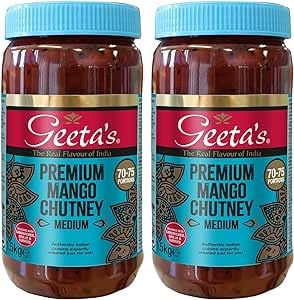 Geeta's Premium Mango Chutney Medium 1.5kg (Pack of 2) | Authentic Indian Chutney with Exquisite Mango Flavor | No Artificial Colours or Flavours | No Preservatives