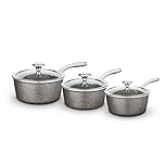 Tower Cerastone Pro Forged Aluminium 3 Piece Saucepan Set Including 18, 20 and 22cm Saucepans with Glass Lids, Non-Stick Coating, Graphite, T900200