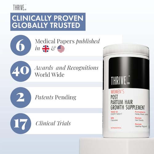 Image of ThriveCo Women's Postpartum Hair Growth Tablets Infused with Natural Extracts and Biotin, 60 Capsules | Breastfeeding-Safe | Promotes Stronger Hair and Healthier Scalp | 100% Drug free | Post pregnancy multi vitamins to reduce hair fall
