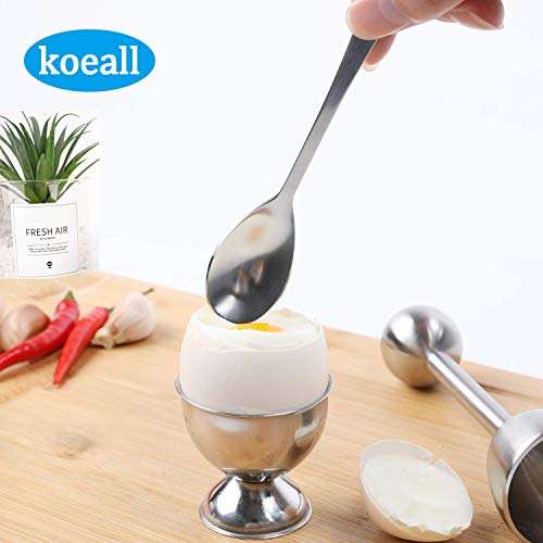 image for koeall Stainless Steel Egg Cups Set for Hard Soft Boiled Eggs with 6 E