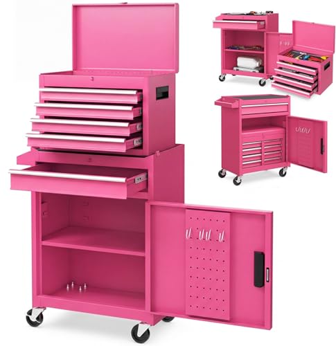 Image of Goplus Rolling Tool Chest, 5-Drawer Tool Box Organizer w /Lockable Wheels & Sliding Drawers & Detachable Top & Adjustable Shelf, Tool Storage Cabinet for Garage Workshop