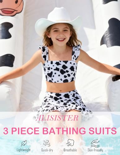 Image of ALISISTER Girls Swimsuit 3 Piece Bathing Suits Summer Bikini Tankini Sets with Cover Up Skirt for 4-12 Years