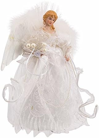 Kurt Adler 12-Inch White and Silver Fiber Optic LED Angel Treetop