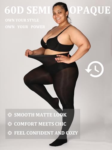 MERYLURE Ultra Plus Size Tights for Women Up To 6x, Semi Opaque Control Top Nylon Pantyhose,High Waist Fashion Stockings4