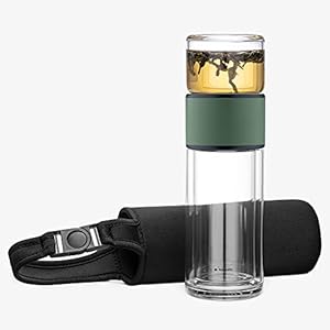 Navaris Teeflasche aus Glas mit Edelstahl Sieb – 240ml Tee Flasche Teekanne to go – Teebecher Trinkflasche Teebereiter…
