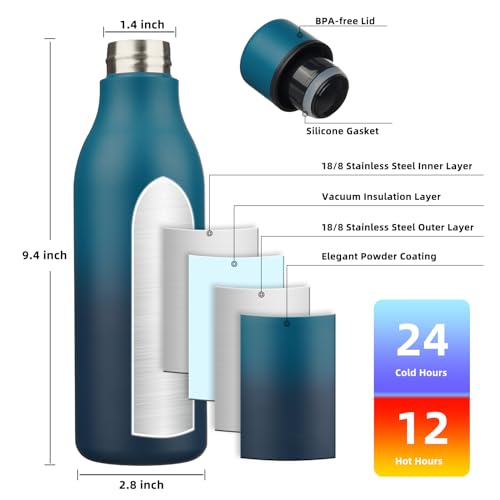 Image of BJPKPK Insulated Water Bottles, 18 oz Stainless Steel Metal Water Bottle with Strap, BPA Free Leak Proof Jugs, Mugs, Flasks, Reusable Thermal Flasks for Sports & Travel, Sea