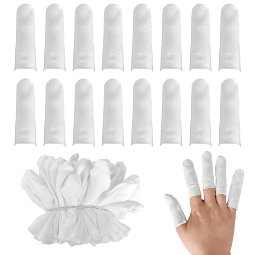 Lunaanda 100 Stück Fingerlinge, Fingerschutz aus Baumwolle, Cotton Finger Cots White Anti Scratch Daumenschutz Atmungsaktiv Fingerkappen Abdeckung Komfortabel Fingerkuppenschutz