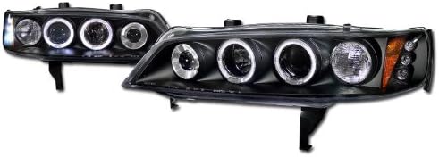 Topline Autopart Black DRL LED Dual Halo Rims Projector Head Lights