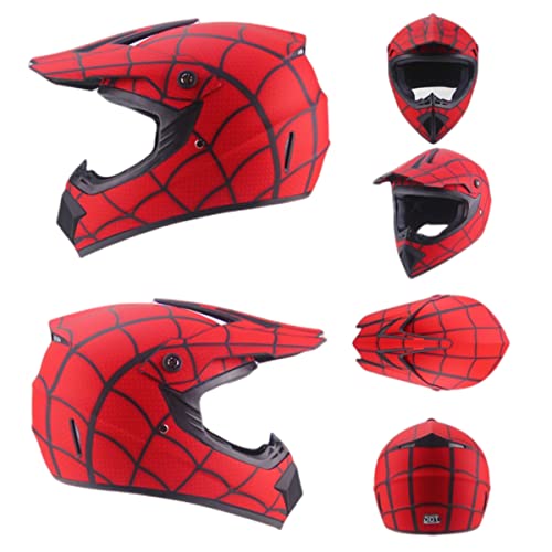 Senhill Motocross Helm Motorrad Helm DOT Fullface Helm Spiderman-Stil Motocross Fahrradhelm Off Road Dirt Bike Helm mit mit Schutzbrille für Unisex Jugend Kinder (S)
