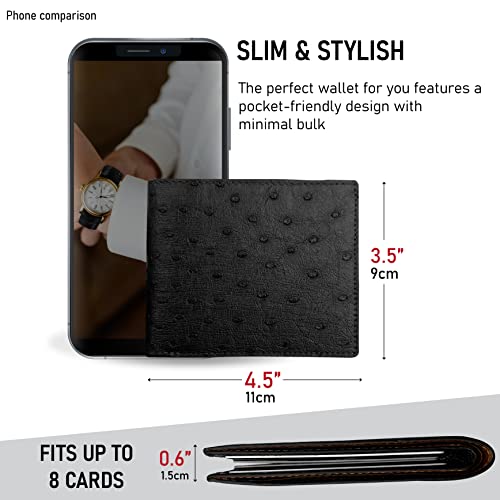Image of HATA Men Leather Bifold Wallet RFID Blocking Front Pocket Exotic Billfold Handmade Gift For Birthday Wedding Anniversary Father's Day