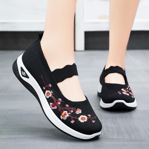 Orthopedic Shoes for Women,Women's Embroidered Flower Shoeses,Women's Woven Orthopedic Breathable Soft Shoes Arch Support,Nurse Shoeses Casual Walking Sneakers2