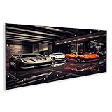 islandburner Prime Bild auf Leinwand Drei Sportwagen in moderner Autogalerie auf Hochglanzboden Bilder Wandbilder Poster