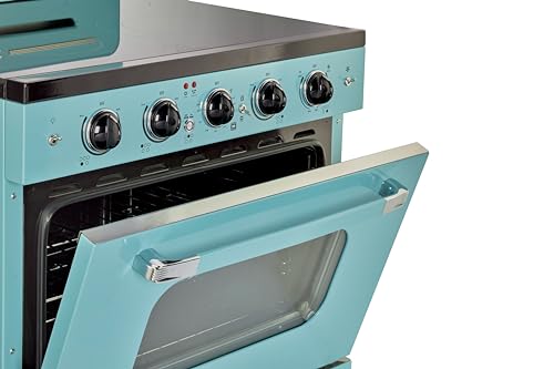 Unique Appliances UGP-30CR EC T Classic Retro Radiant Freestanding Electric Convection Oven Light, Range with 5-Element Glass Cooktop, 30", Ocean Mist Turquoise