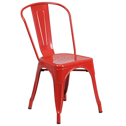 Flash Furniture Perry Commercial Grade Red Metal Indoor-Outdoor Stackable Chair with Powder Coated Steel Frame