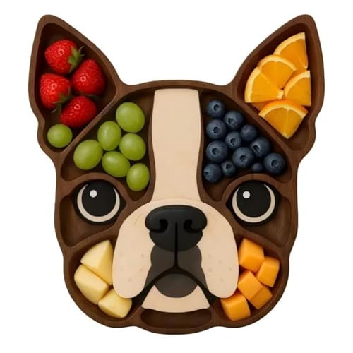 Charcuterie Platter, Deko Tier Design Holz Serviertablett Charcuterie Board Platte für Käse Fleisch Neuheit Küche Party Dekor mit Katze, Krake Schildkröte, Hund Formen (Bulldogge)