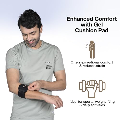 Image of FOVERA Tennis Elbow Support Brace, Adjustable Elbow Support Strap with Gel Padding for Pain Relief, Weightlifting & Sports for Men & Women, Universal Size, Black