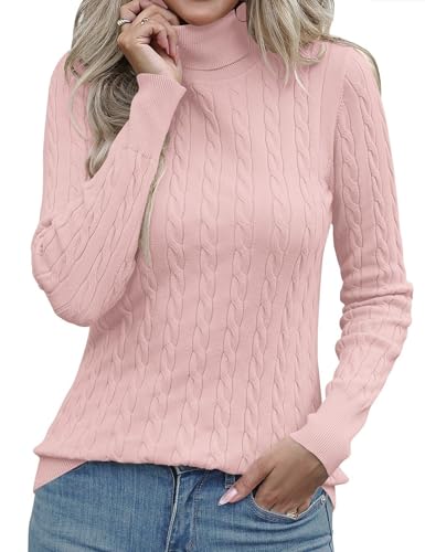 LOMON Women's Casual Turtleneck Sweaters Cable Knit Fall Long Sleeve Slim Fit Pullover Tops
