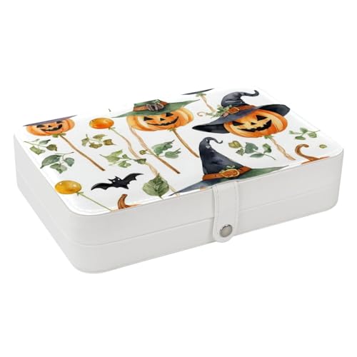 Conjunto de iconos de Halloween con pintura de acuarela de alta gama, exquisita caja organizadora de joyas, compartimentos pequeños extraíbles y ajustables para anillos, aretes, collares, pulseras