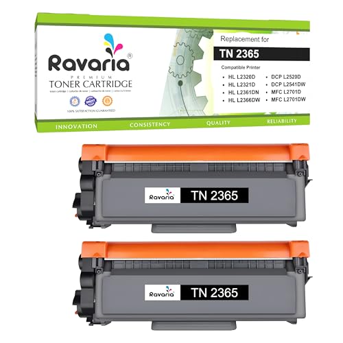 Image of Ravaria TN 2365 Compatible Toner Cartridge for Brother HL L2320D HL L2321D HL L2361DN HL L2366DW DCP L2520D DCP L2541DW MFC L2701D MFC L2701DW Printer (TN 2365 Toner Pack of 2)