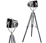 lampe bureau bois gris Couleur : gris/chrome Nautical Replica Hub Lampadaire en bois gris avec trépied - Finition chromée - Décoration d\'intérieur