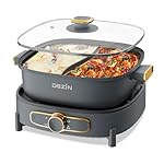 Dezin Hot Pot Electric with Divider, 5.5L Double-Flavor Electric Shabu Shabu Pot, Removable Non-Stick Dual Sided Electric Cooker, 3" Depth Divided Pot with Multi-Power Control, 2 Silicone Ladles
