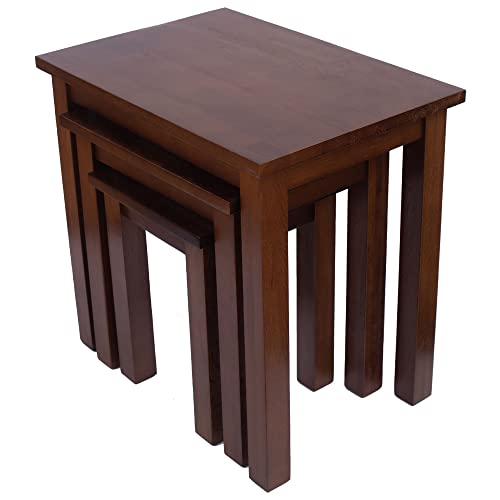 Aurotrice OAK Solid Nest of 3 Tables Coffee Table Small Wooden Side/End/Lamp Walnut Nesting Tables for Living Room - Image 3
