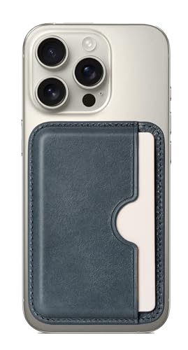 Le Pelle - Handcrafted Italian Leather Card Wallet - [Compatible with MagSafe] - [Slim and Strong Magnetic] - [2-Card Holder] - for iPhone 16/15/14/13/12 Series - Mist Blue