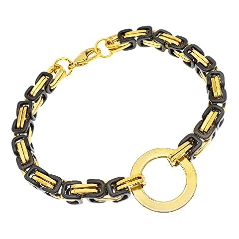 ATFOR Bracelets For Women Gold Black Byzantine Chain Stainless Steel Jewelry Charm Hand Chain 6.5-8.5inch, Length-7.5inch-19.1cm, Stainless Steel, goldstone Cover