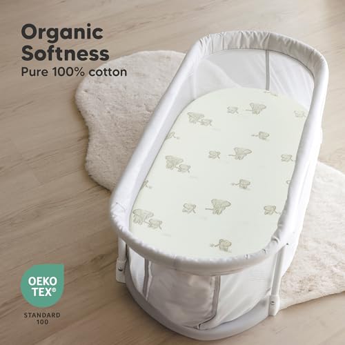 Image of 2-Pack Organic Bassinet Sheets for Girls, Boys - 100% Cotton Bassinet Mattress Sheets Compatible with Halo Bassinest Swivel Sleeper, Graco, Baby Delight, Chicco, Unisex Fitted Bassinet Sheets (Elly)