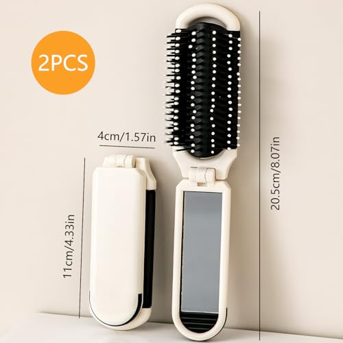 Image of TORMEN 2 Pack Folding Travel Hair Brushes with Mirror | Compact folding travel hair brush with detachable mirror. Scalp massage comb, portable design. Women, men, and kids travel
