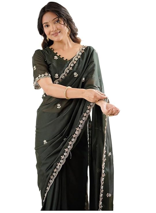 Image of Star Georgette Saree with Sequin Embroidery Work and Embroidered Blouse (Star-104)