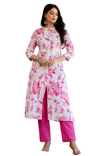 Image of Pistaa's Women Printed Mandarin A-Line Cotton Kurta With Palazzos