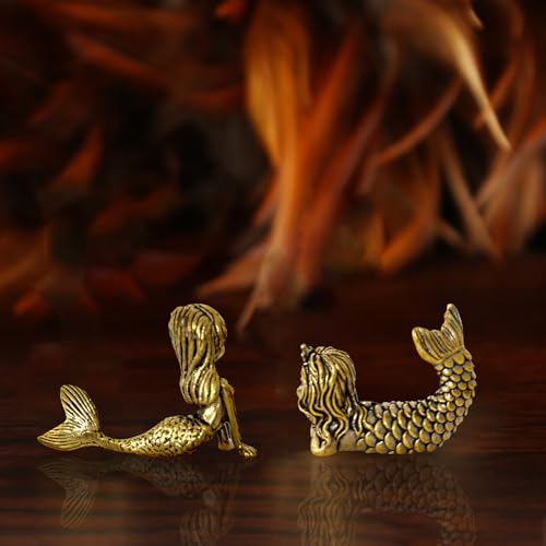 Figurilla Estatua Sirena Metal Cobre Decoración Mini miniatura 5