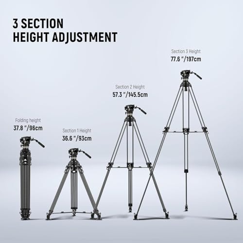 Image of NEEWER 78 inch Carbon Fiber Video Tripod with Fluid Head, One Step Release Lock Tripod with 6 Level Dynamic Counterbalance, 4 Level Pan /Tilt Damping, Mid Spreader, Dual Mode QR Plate, Max Load 18lb, LL55